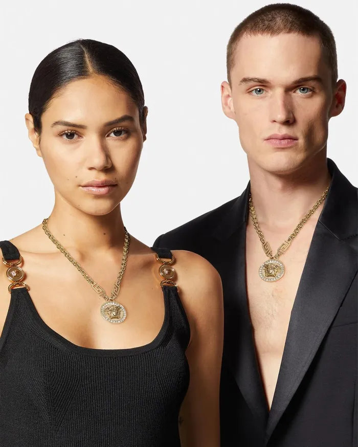 Necklaces WomenMen Versace Crystal La Medusa Greca Necklace Gold