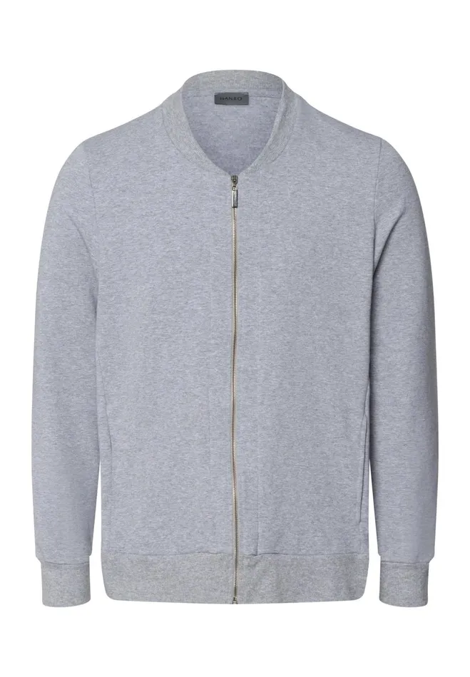 Organic Cotton ZipUp Jacket Grey Melange Men HANRO Tops and Tees