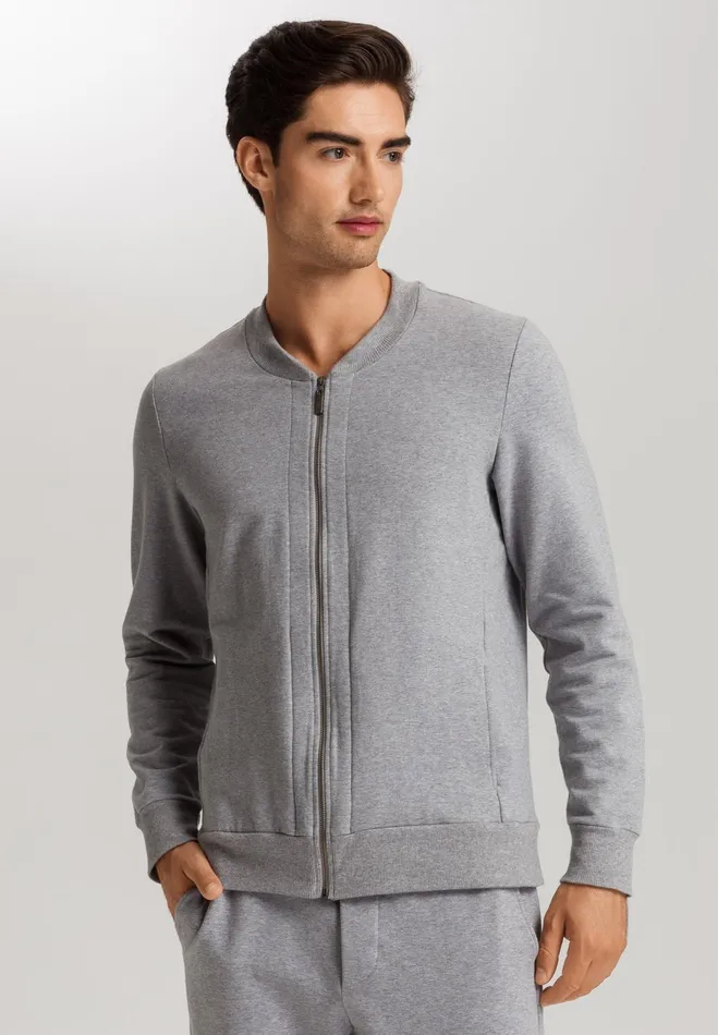 Organic Cotton ZipUp Jacket Grey Melange Men HANRO Tops and Tees