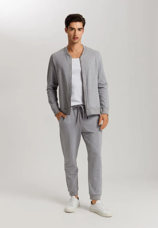 Organic Cotton ZipUp Jacket Grey Melange Men HANRO Tops and Tees