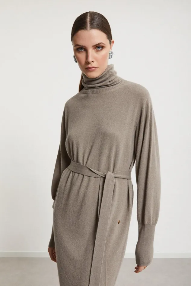 Ottod039Ame Cashmere Blend Long Dress With Sash Women Knitwear