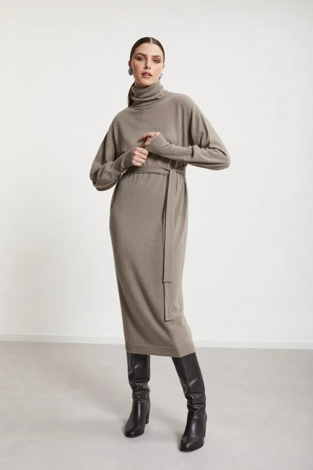 Ottod039Ame Cashmere Blend Long Dress With Sash Women Knitwear