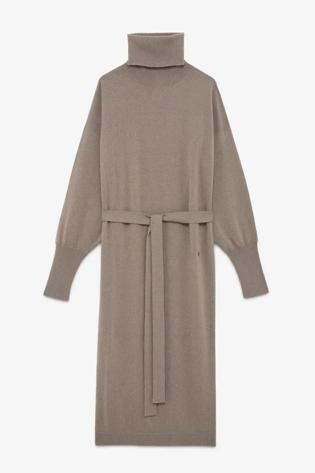 Ottod039Ame Cashmere Blend Long Dress With Sash Women Knitwear
