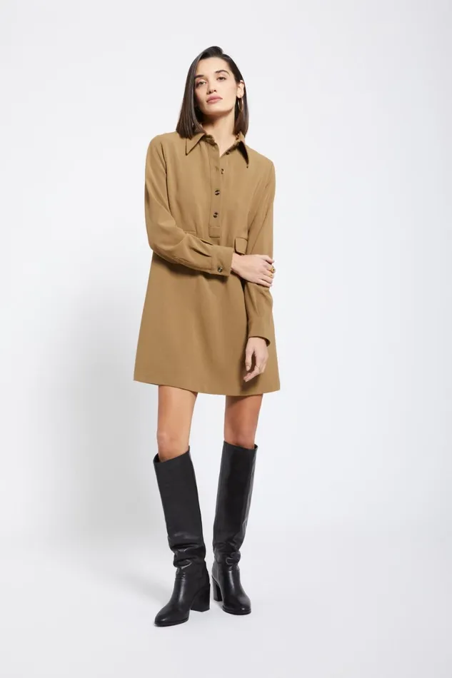 Ottod039Ame Solid Short Dress With Collar Women Dresses