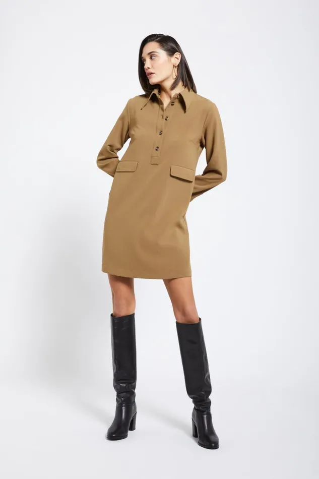 Ottod039Ame Solid Short Dress With Collar Women Dresses