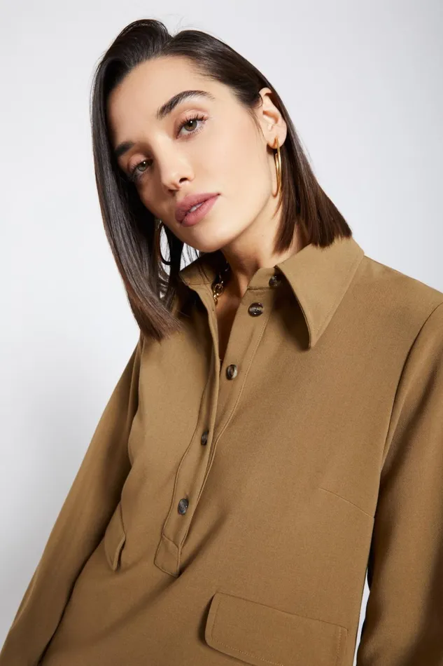 Ottod039Ame Solid Short Dress With Collar Women Dresses