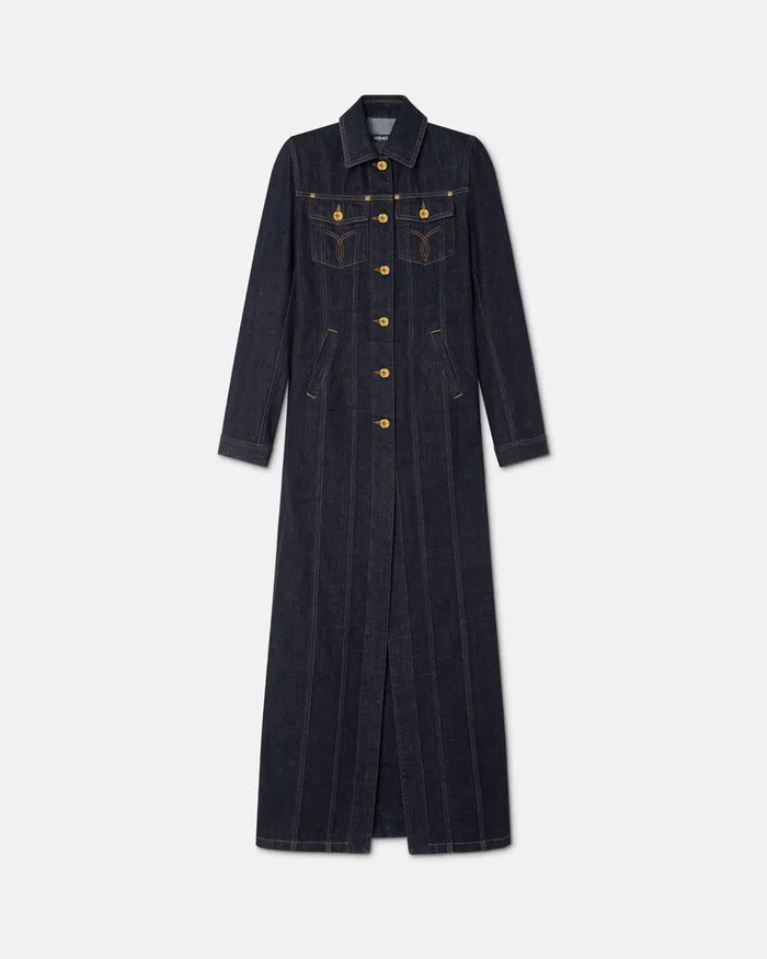 Outerwear and Coats Women Versace Denim Long Coat Blue