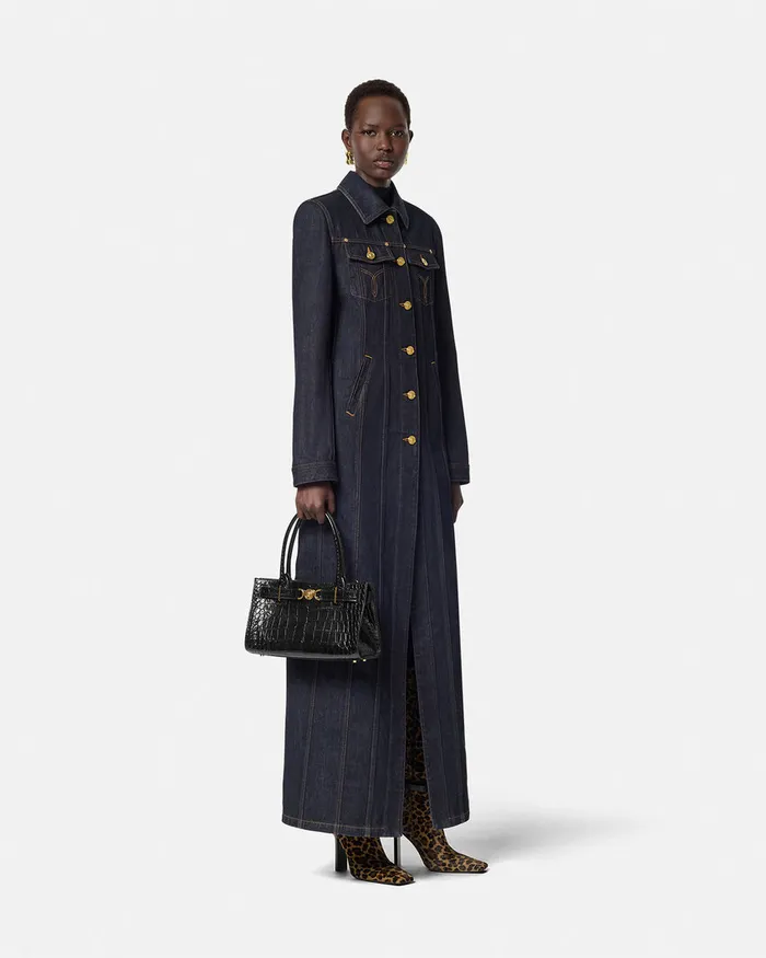 Outerwear and Coats Women Versace Denim Long Coat Blue