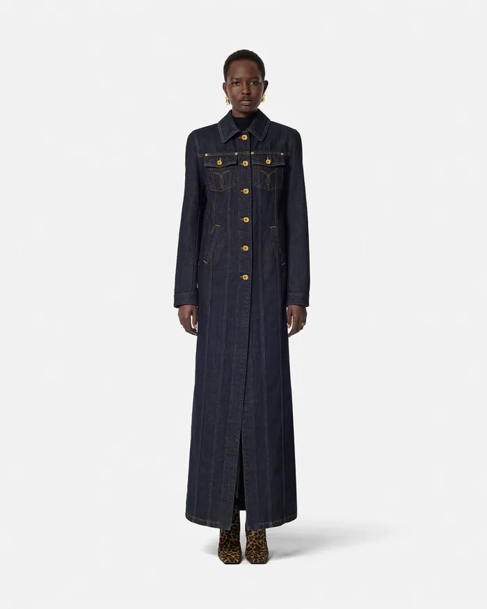 Outerwear and Coats Women Versace Denim Long Coat Blue