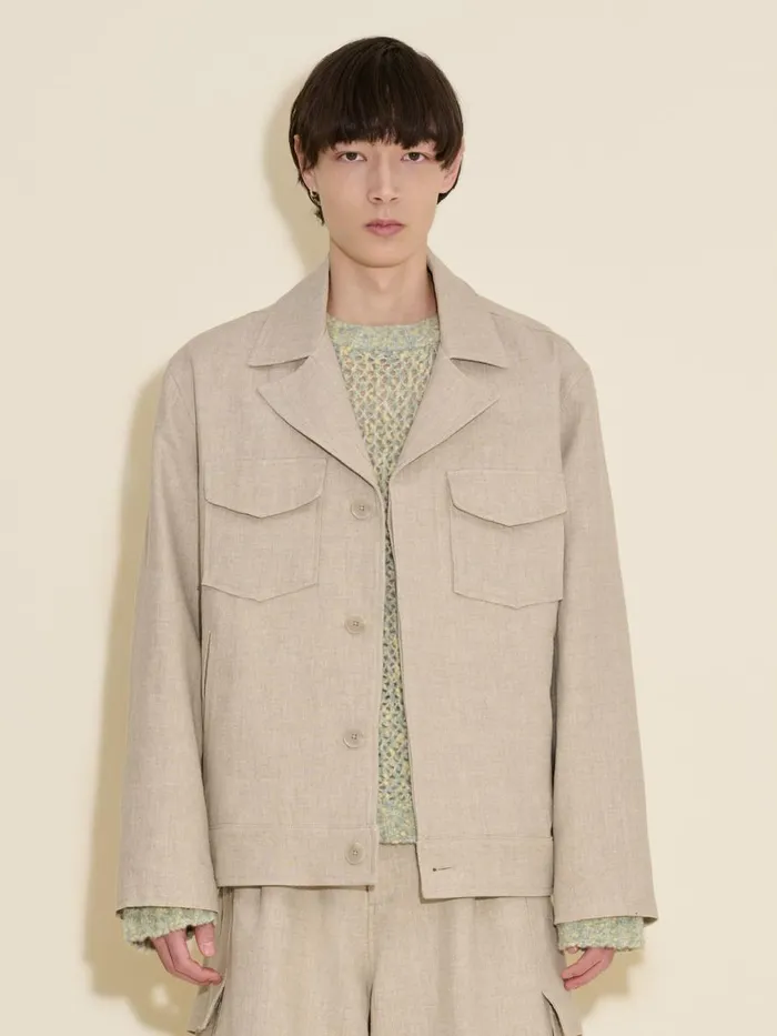 Outerwear Men Holzweiler Sivert Linen Mix Jacket Sand