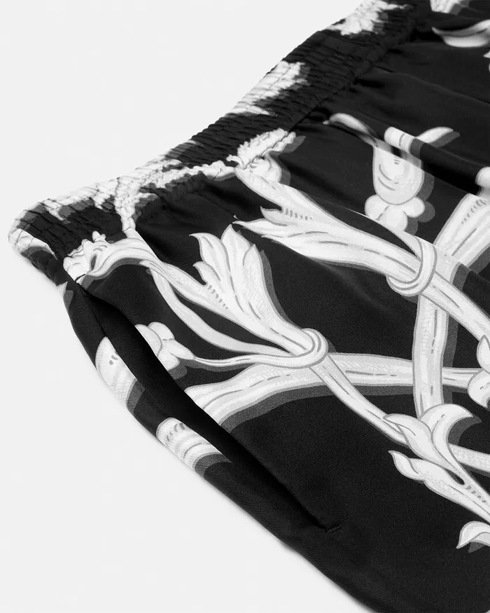Pants and Shorts Men Versace Acanthus Leaves Silk Shorts Black