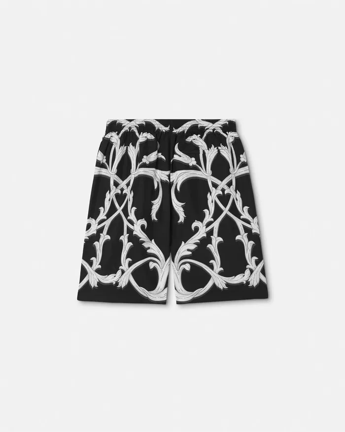 Pants and Shorts Men Versace Acanthus Leaves Silk Shorts Black