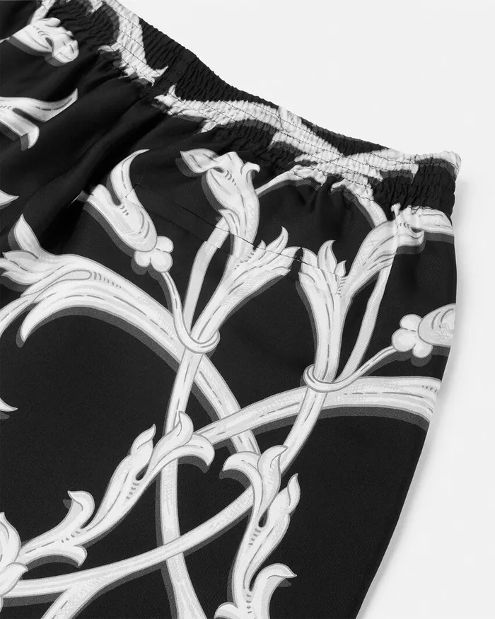 Pants and Shorts Men Versace Acanthus Leaves Silk Shorts Black