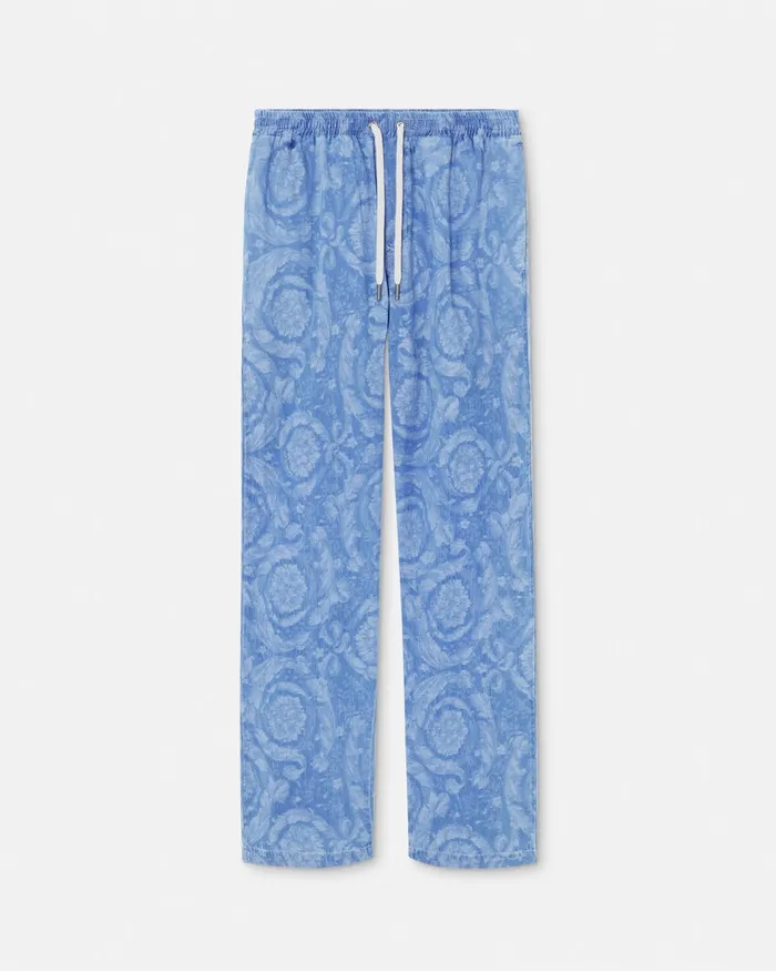 Pants and Shorts Men Versace Barocco Chambray Denim Pants Blue