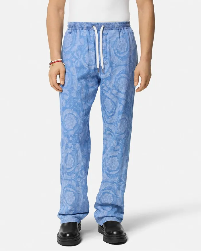 Pants and Shorts Men Versace Barocco Chambray Denim Pants Blue