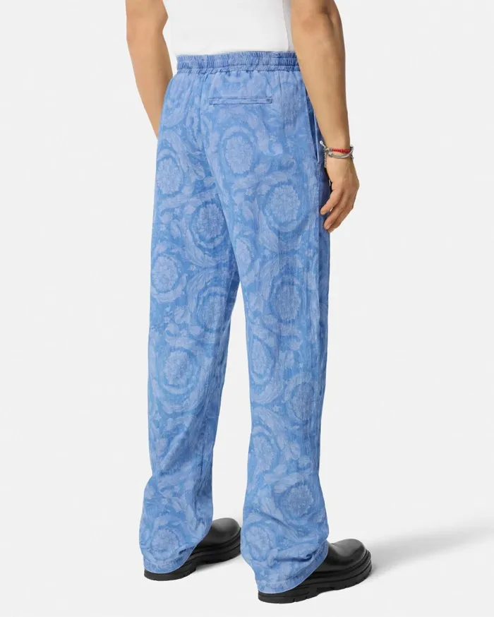 Pants and Shorts Men Versace Barocco Chambray Denim Pants Blue