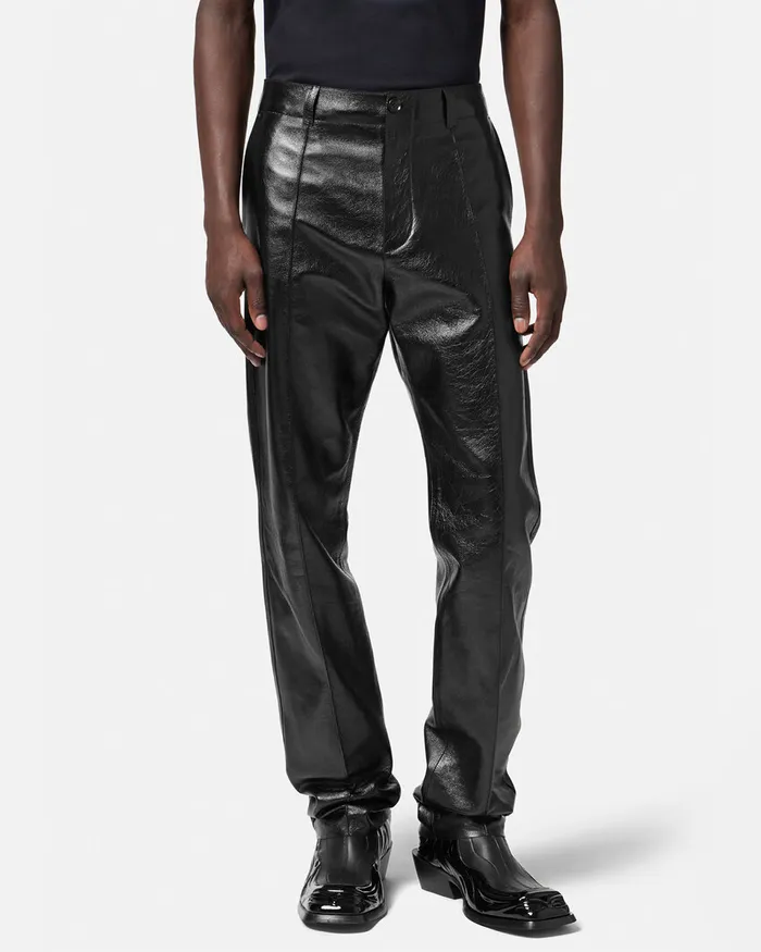 Pants and Shorts Men Versace Leather Trousers Black