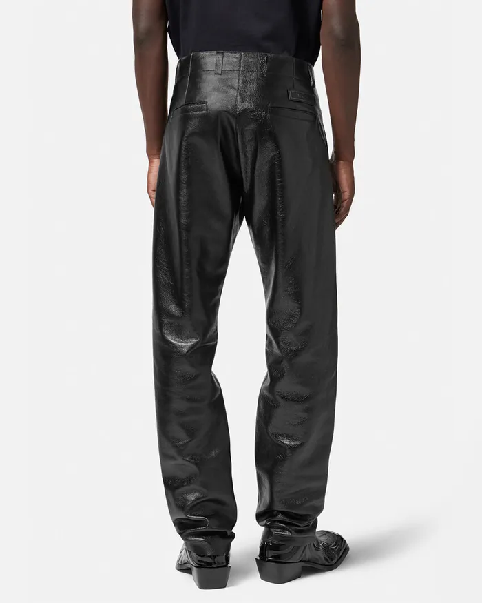 Pants and Shorts Men Versace Leather Trousers Black