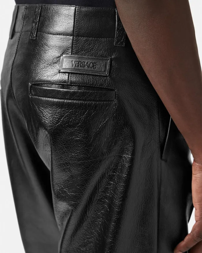 Pants and Shorts Men Versace Leather Trousers Black