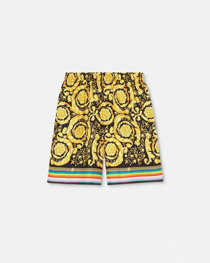 Pants and Shorts Men Versace Pride Barocco Silk Shorts Blackprint