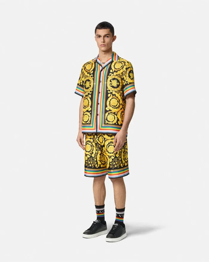 Pants and Shorts Men Versace Pride Barocco Silk Shorts Blackprint
