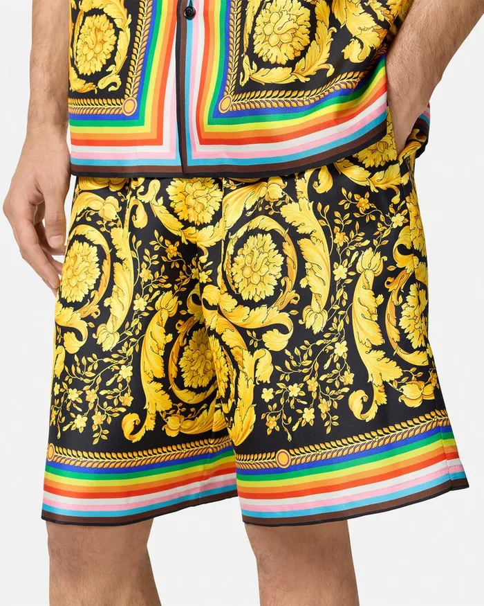 Pants and Shorts Men Versace Pride Barocco Silk Shorts Blackprint