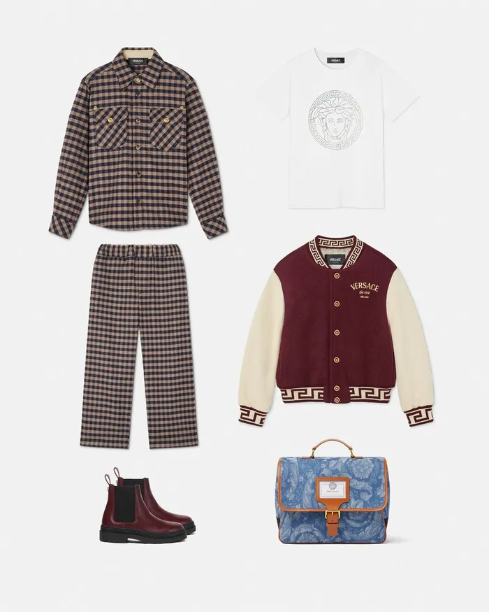 Pants Kids Versace Checked Flannel Pants Brown