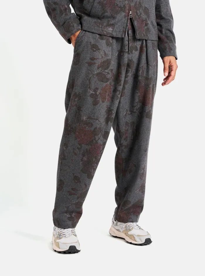 Pleated Track Pant In Mid Grey Printed Flannel Men Universal Works Suiting