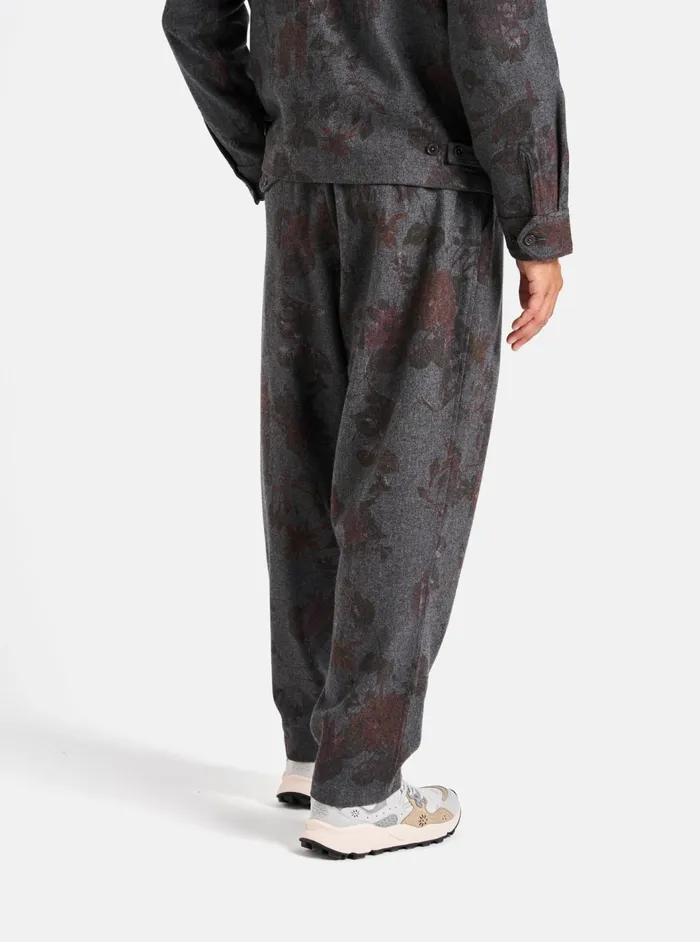 Pleated Track Pant In Mid Grey Printed Flannel Men Universal Works Suiting