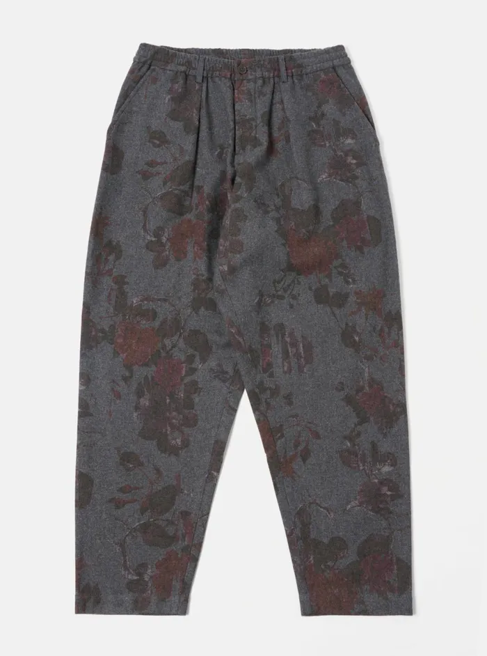 Pleated Track Pant In Mid Grey Printed Flannel Men Universal Works Suiting