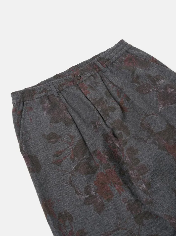 Pleated Track Pant In Mid Grey Printed Flannel Men Universal Works Suiting