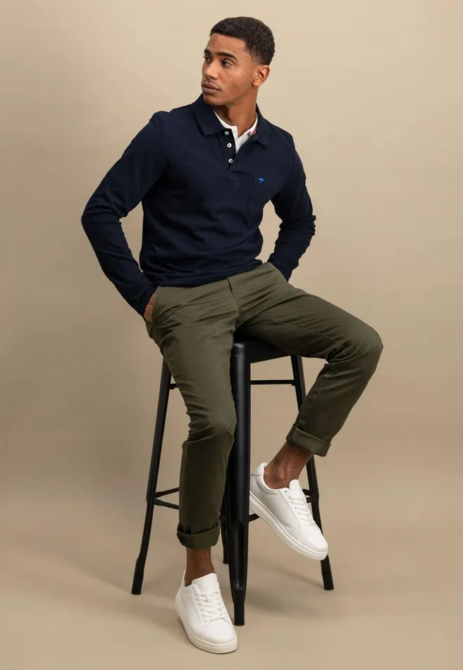 Polo Shirt Men FYNCHHATTON Long Arm Polo Shirt Made Of Cotton New Offwhitenavypoppy Redstrong Blue