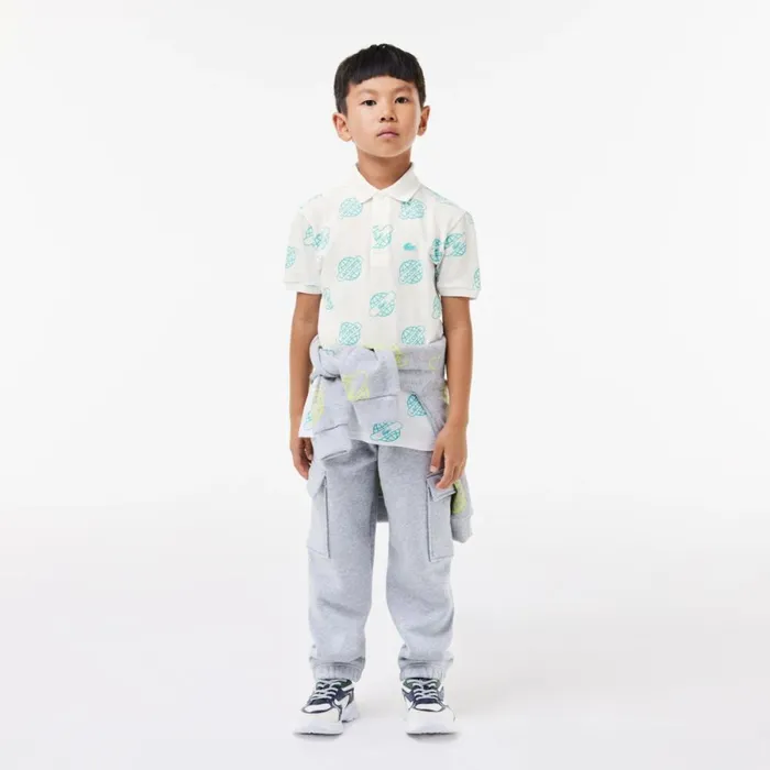 Polos Kids Lacoste Kids039 Cotton Piqu Print Polo White Blue Ri6