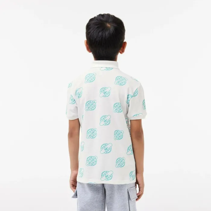 Polos Kids Lacoste Kids039 Cotton Piqu Print Polo White Blue Ri6