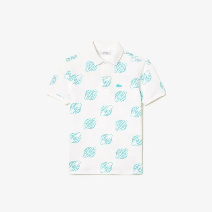 Polos Kids Lacoste Kids039 Cotton Piqu Print Polo White Blue Ri6