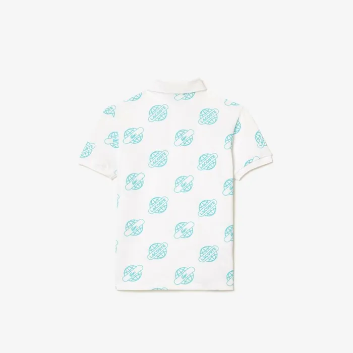Polos Kids Lacoste Kids039 Cotton Piqu Print Polo White Blue Ri6