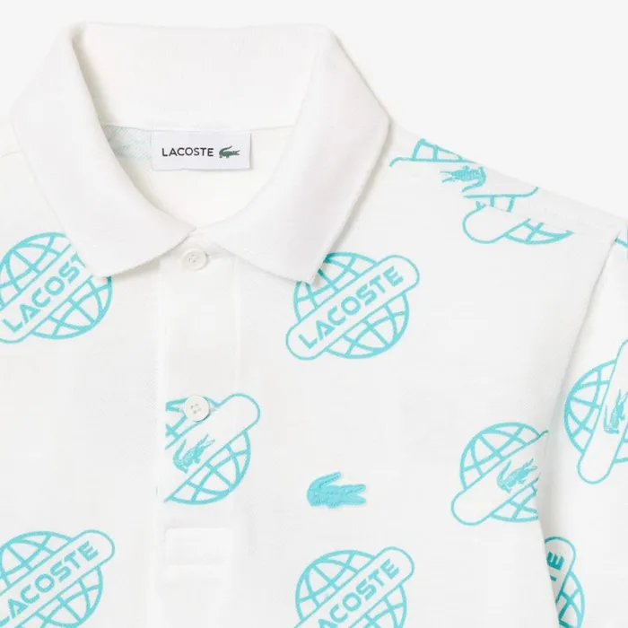 Polos Kids Lacoste Kids039 Cotton Piqu Print Polo White Blue Ri6