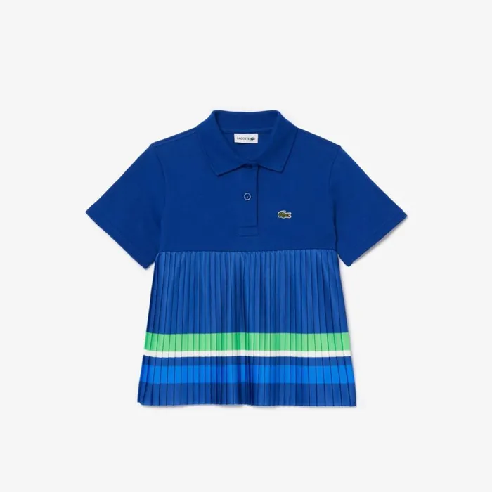 Polos Kids Lacoste Kids039 Pleated Hem Piqu Polo Navy Blue White Y1v