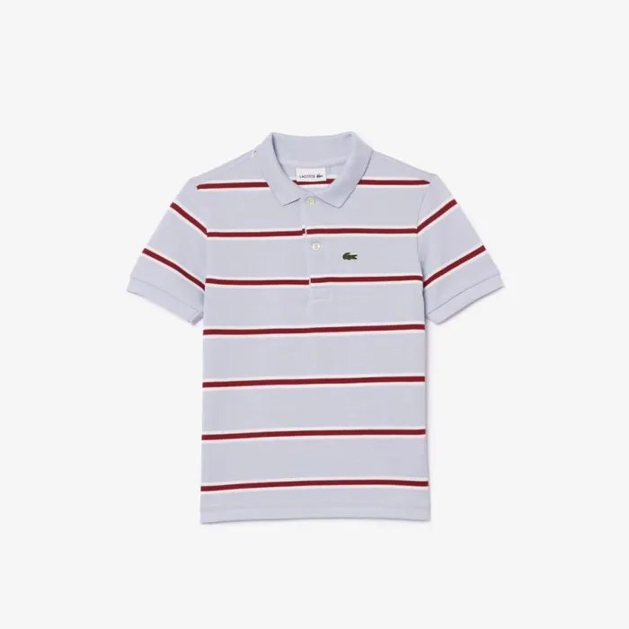 Polos Kids Lacoste Kids039 Striped Piqu Polo Light Blue White Ipq