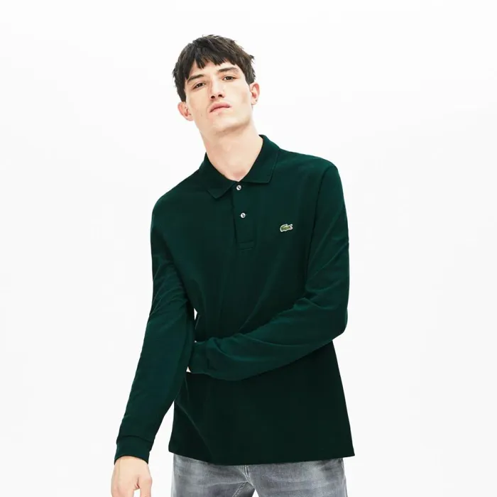 Polos Men Lacoste Men039s Long Sleeve Cotton Polo Forest Green Yzp
