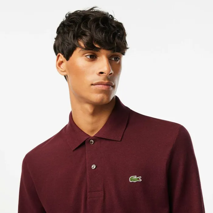 Polos Men Lacoste Men039s Long Sleeve Heathered Cotton Polo Dark Bordeaux Sxl