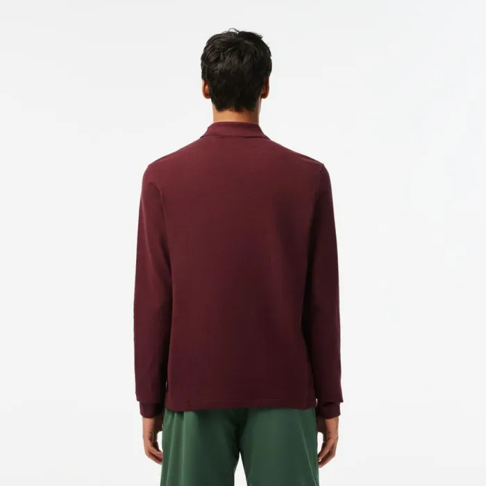 Polos Men Lacoste Men039s Long Sleeve Heathered Cotton Polo Dark Bordeaux Sxl
