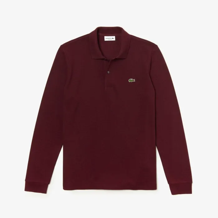 Polos Men Lacoste Men039s Long Sleeve Heathered Cotton Polo Dark Bordeaux Sxl