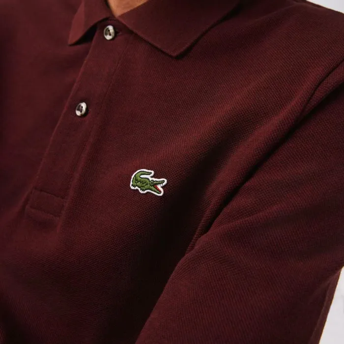 Polos Men Lacoste Men039s Long Sleeve Heathered Cotton Polo Dark Bordeaux Sxl