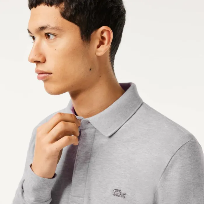 Polos Men Lacoste Men039s Smart Paris Long Sleeve Stretch Cotton Polo Grey Chine Cca