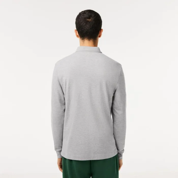 Polos Men Lacoste Men039s Smart Paris Long Sleeve Stretch Cotton Polo Grey Chine Cca