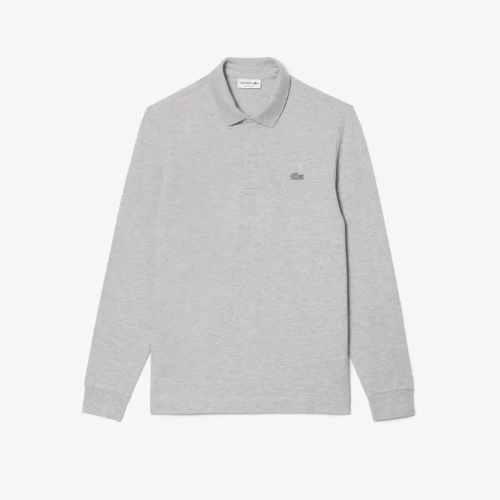 Polos Men Lacoste Men039s Smart Paris Long Sleeve Stretch Cotton Polo Grey Chine Cca
