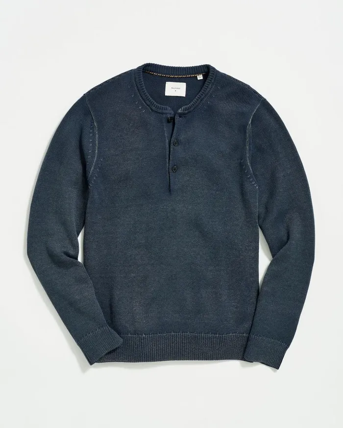 Polos Tees and Henleys Men Billy Reid Garment Dyed Henley Sweater Carbon Blue