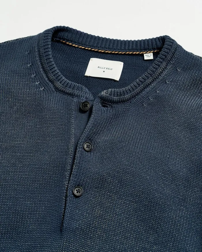 Polos Tees and Henleys Men Billy Reid Garment Dyed Henley Sweater Carbon Blue