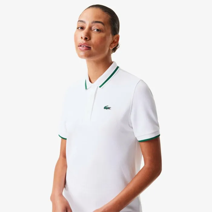 Polos Women Lacoste Women039s Sport Contrast Collar Piqu Polo White Green 3b7